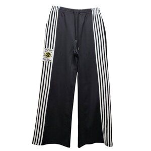 Black & White Womens Striped Easyhon Track Pants With Smiley Patch Size L